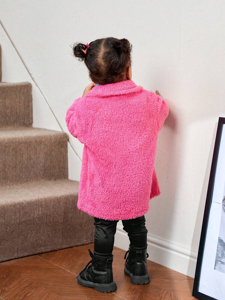 Baby Girl's Shearling Mid-Length Coat With Thick Crossbody Bag