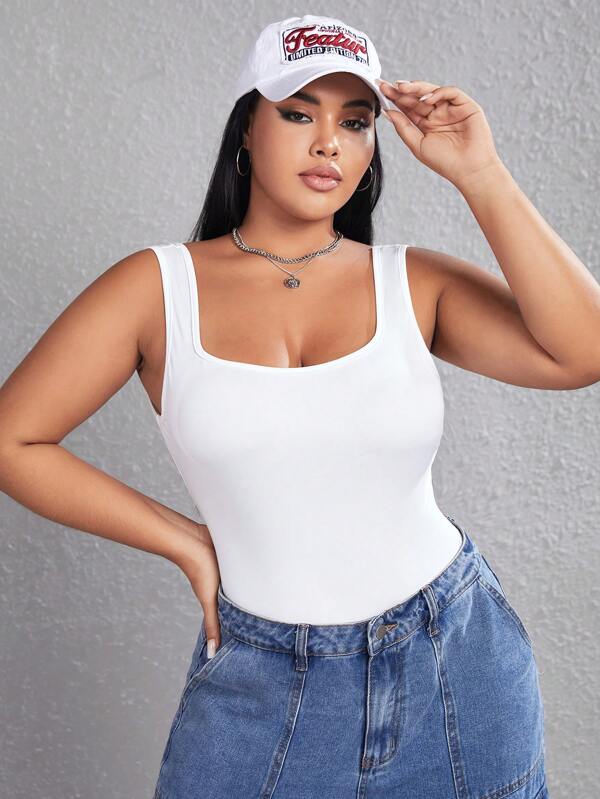 SHEIN EZwear Plus Solid Tank Bodysuit
