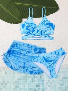 SHEIN Sparklyn Bộ bikini quấn toàn thân dành cho nữ tuổi teen với váy đi biển Bãi biển mùa hè - Màu xanh lam - Xem 5