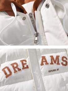 Men's Padded Coat, Thick Padded Coat, Hooded Padded Coat With Embroidered Letter, Warm Outerwear For Autumn/Winter - White - View 4