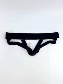 Jockstrap sexy de ropa interior para hombres con cinta de contraste metálica - Negro - Ver 5