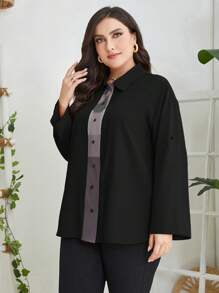 Mulvari Plus Colorblock Roll Up Sleeve Shirt