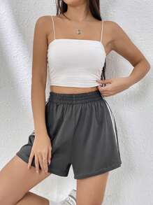 SHEIN EZwear Sọc Eo đàn hồi Quần short - Xám - Xem 5