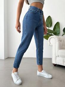 EURMUSE Petite High Waist Mom Fit Jeans ,Petite Women - Medium Wash - View 3