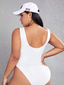 SHEIN EZwear Plus Solid Tank Bodysuit - White - View 2