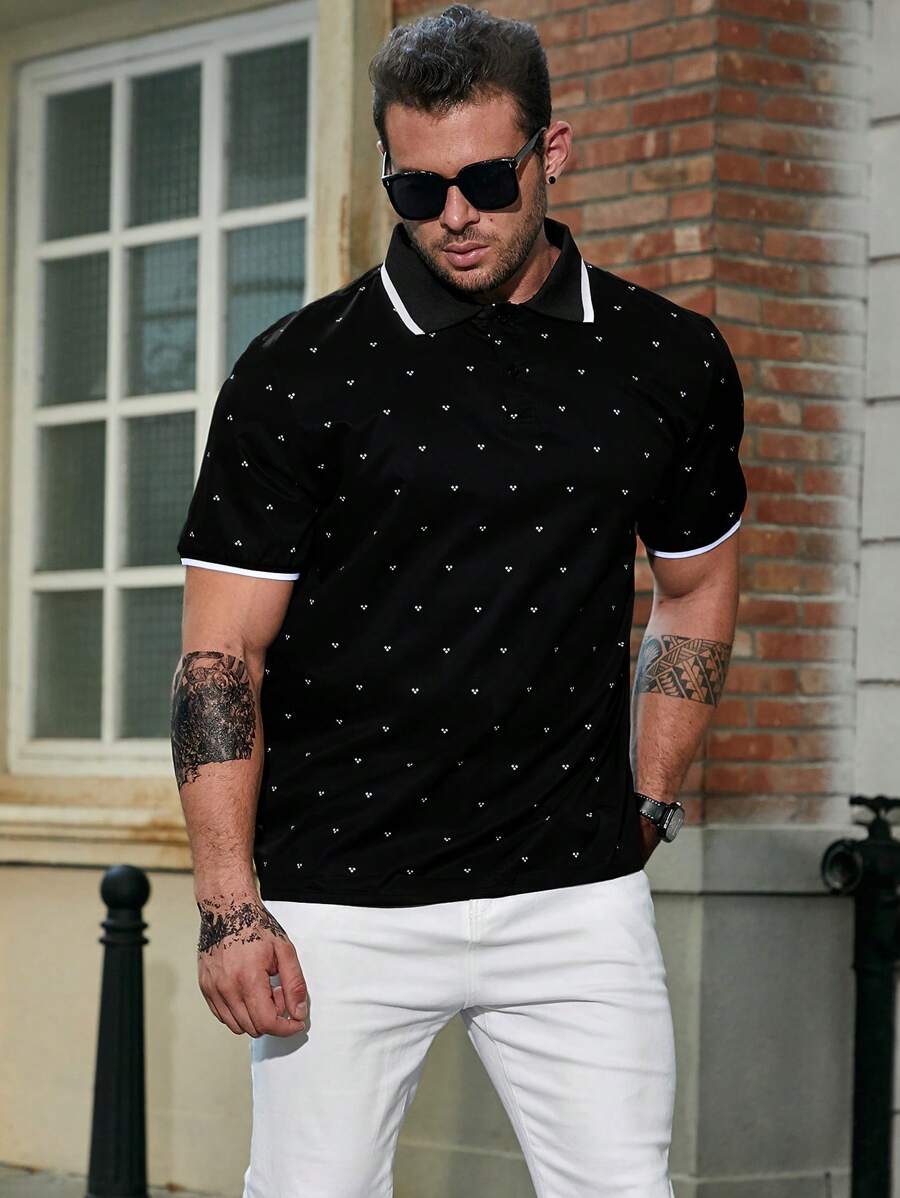 Manfinity Homme Men Plus Allover Contrast Trim Polo Shirt - Multicolor - View 1