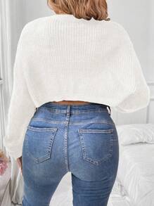 Calvaya Plus Drop Shoulder Super Crop Sweater Without Cami Top, For Winter Knit Pullover Fall Outfit Autumn