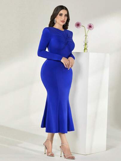 Modelyn Cotton Twist Front Mermaid Hem Dress