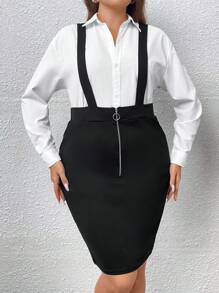 Celure 大碼拉鏈門襟背帶洋裝無襯衫 - 黑色 - 查看 4