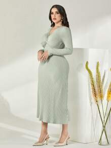 Modelyn Cotton Twist Front Ribbed Knit Dress