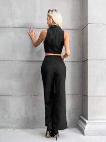 Aveloria Striped Print Crop Tank Top & Split Hem Pants