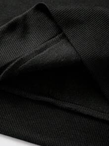 Men Letter Graphic Raglan Sleeve Drawstring Hoodie - Black - View 3