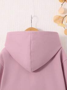 SHEIN Tween Girl Letter Patched Detail Dual Pocket Hooded Overcoat,In Fall/Winter