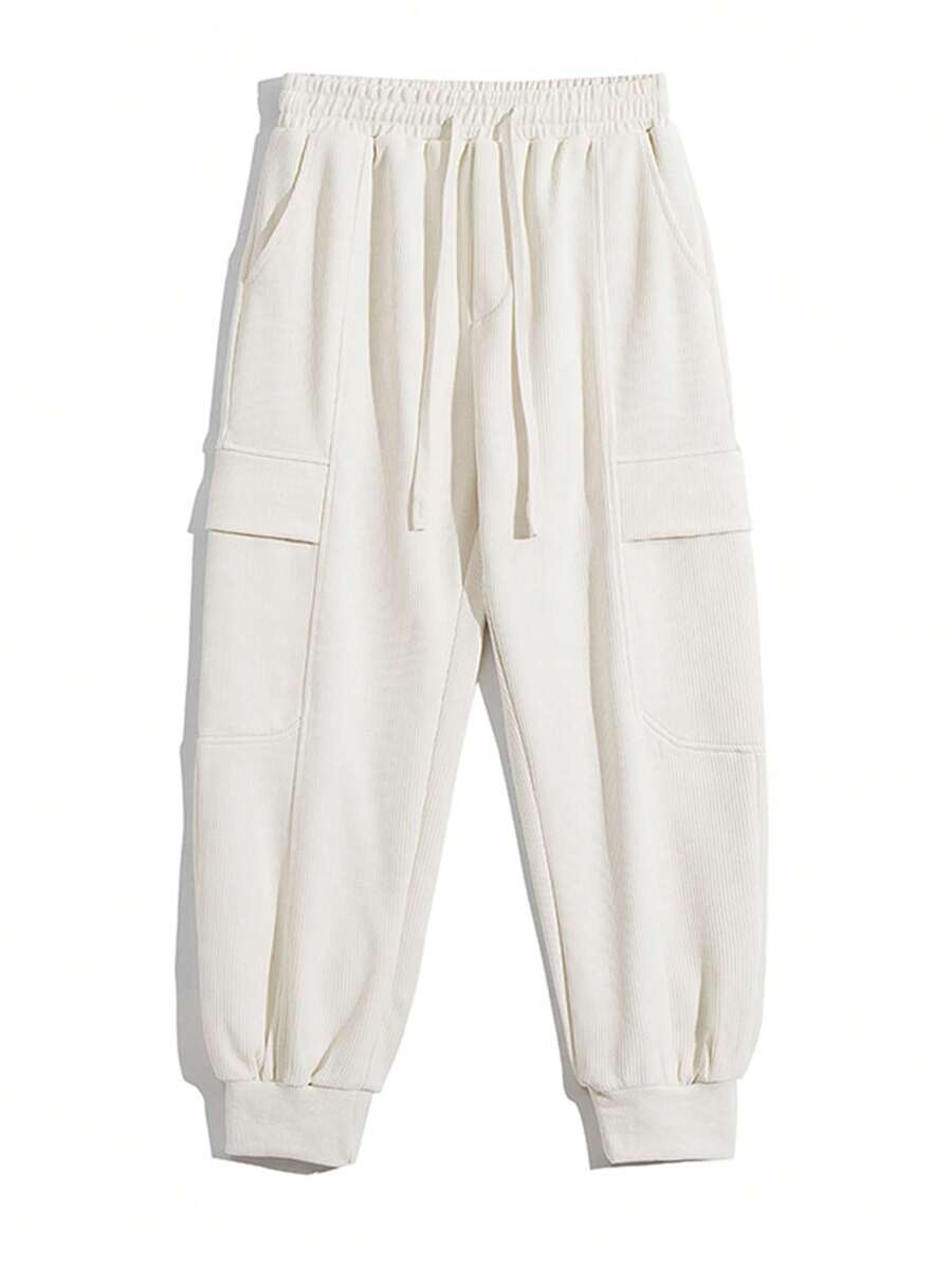 Men Slant Pocket Drawstring Waist Pants - Apricot - View 1