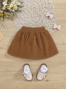 SHEIN 女嬰前蝴蝶結燈芯絨半身裙