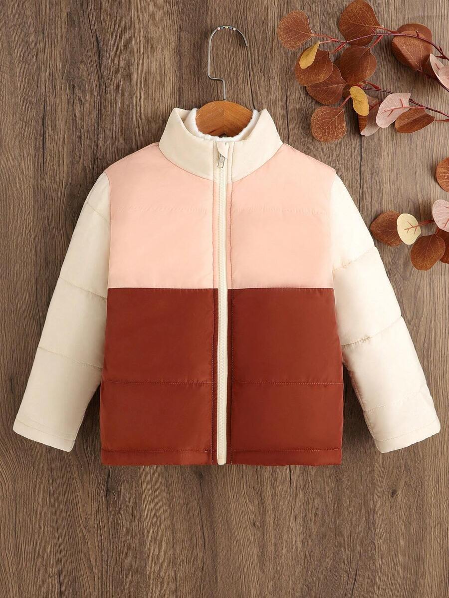 男童拼色拉链夹棉大衣 - 彩色 - 查看 1
