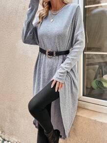 SHEIN LUNE 素色鬱金香下擺T恤不附腰帶 - 灰色 - 查看 6