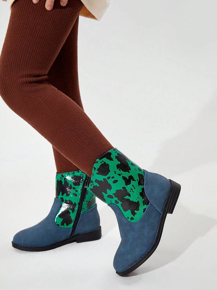 Fashionable Graffiti Style Leopard Print Short Boots For Girls, Comfortable And Breathable