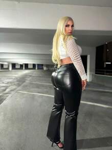 SHEIN SXY 大碼素色網眼針織短款開衫 - 白色 - 查看 2