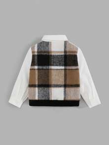 SHEIN 男婴休闲格子翻领长袖衬衫，二合一设计 - 彩色 - 查看 2