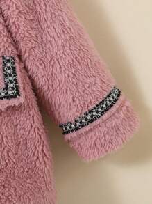 SHEIN Baby Girl Contrast Trim Flap Detail Teddy Coat - Dusty Pink - View 3