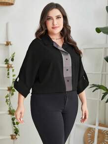 Mulvari Plus Colorblock Roll Up Sleeve Shirt