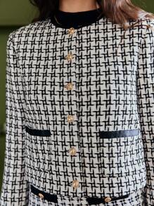 SHEIN Frenchy Abrigo corto elegante con botones delanteros para mujer, adecuado para ir al trabajo, otoño/invierno - Blanco y Negro - Ver 6