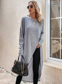 SHEIN LUNE 素色鬱金香下擺T恤不附腰帶 - 灰色 - 查看 4