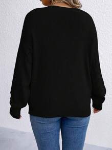 SHEIN LUNE Plus Pointelle Knit Drop Shoulder Sweater, For Winter