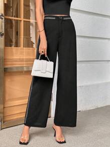 SHEIN Privé Quần ống rộng viền ren cạp cao - màu đen - Xem 3