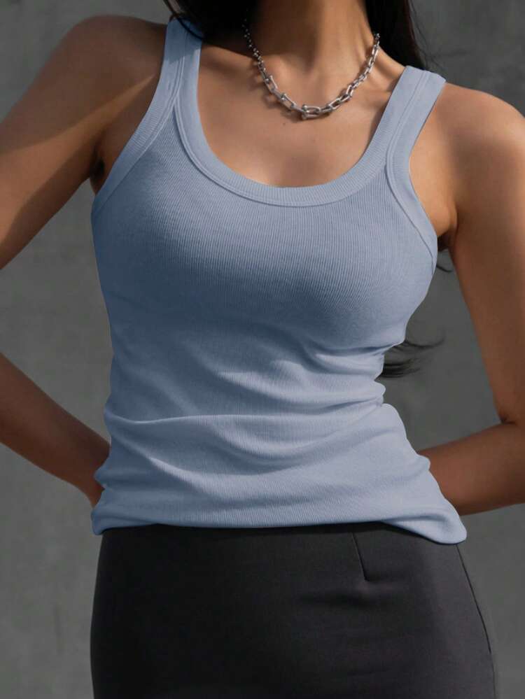 Solid Ribbed Knit Tank Top
