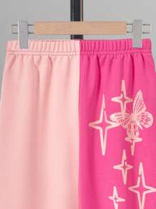 Tween Girl Two Tone Butterfly Print Hoodie & Sweatpants - Pink - View 6