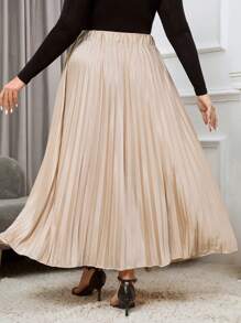 SHEIN Privé 大碼高腰百褶半身裙 - 杏色 - 查看 2