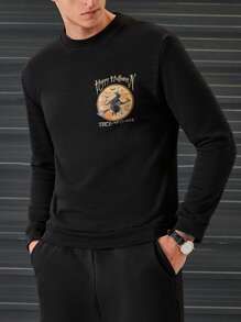 RueChic Men Halloween Print Sweatshirt - Black - View 3