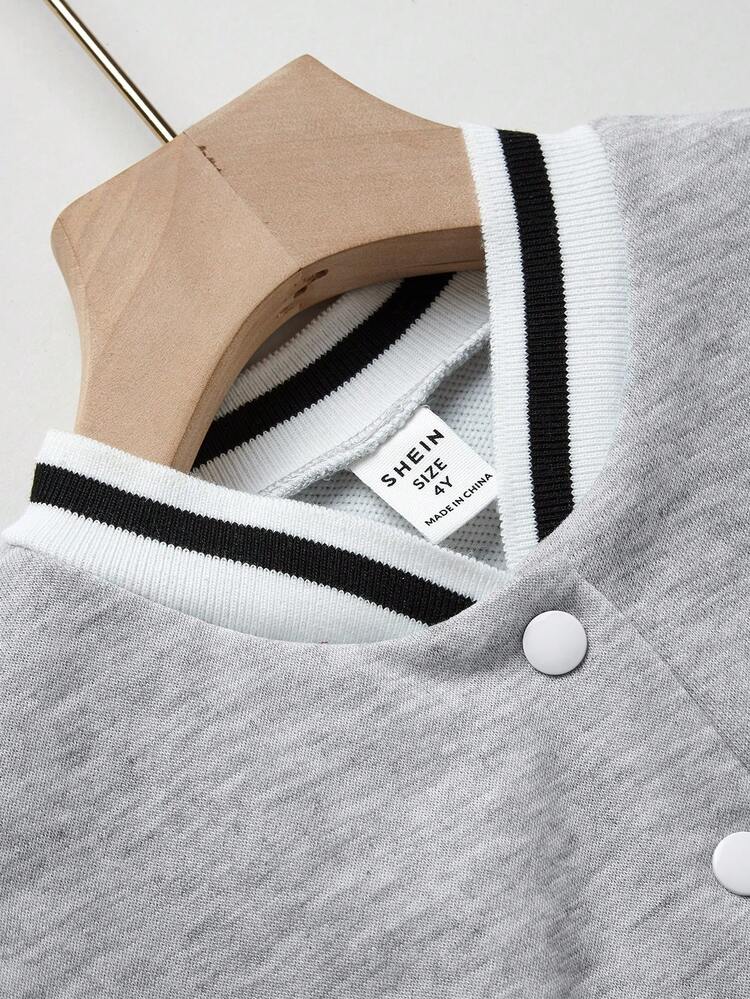 Young Girl Letter Patched Varsity Jacket & PU Skirt Set