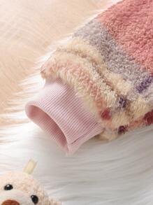 SHEIN 女大童格紋圖案袋鼠口袋毛絨帽衫和褲子 - 彩色 - 查看 5