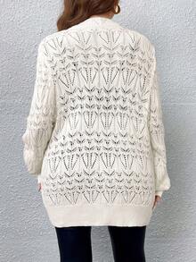 Celure Hơn Dệt kim chấm bi Thả vai Áo len Mở - trắng - Xem 3