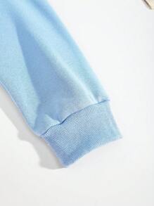 SHEIN EZwear Bản in hình khẩu hiệu & con bướm Lót nhiệt Áo nỉ - Màu xanh lam - Xem 4