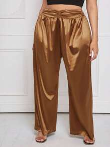 SHEIN SXY Plus Solid Wide Leg Pants - Ginger - View 1