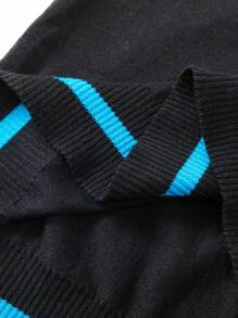 Manfinity EMRG 男士1入組骷髏圖案條紋飾邊毛衣背心 - 黑色 - 查看 4