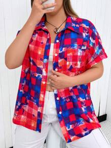 Flirla Plus Plaid Print Drop Shoulder Shirt