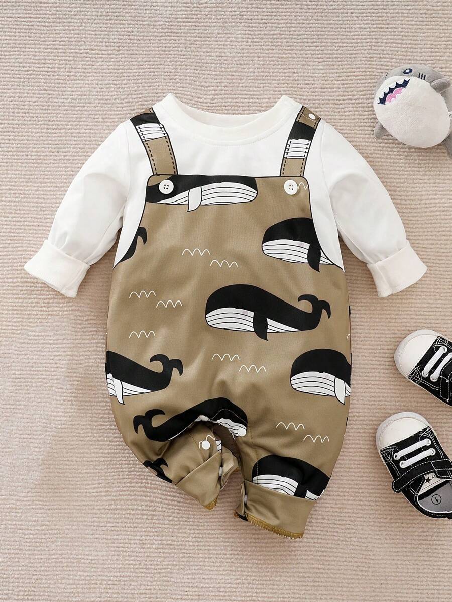 Yierying Đứa bé trai Đồ họa Hoạt hình 2 trong1 Áo liền quần - màu nâu - Xem 1