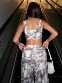 SHEIN EZwear 滿版印花短款背心&闊腿褲 - 彩色 - 查看 5
