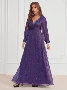 Split Sleeve Glitter Maxi Party Dress - Màu tím  Violet - Xem 3