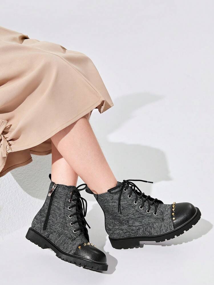 Fashionable & Cool Girls' Comfortable Motorcycle Boots Children Flat Boots