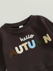 Baby Jungen Buchstaben Stickerei, Sweatshirt mit & Tunnelzug, Jogginghose mit - Braun - Übersicht 4