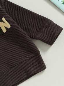 Baby Jungen Buchstaben Stickerei, Sweatshirt mit & Tunnelzug, Jogginghose mit - Braun - Übersicht 3