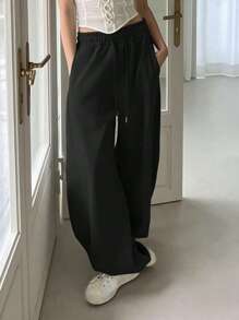 DAZY Drawstring Waist Slant Pocket Sweatpants Women Joggers - Black - View 2