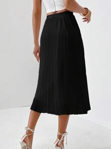 SHEIN Privé Falda unicolor bajo fruncido - Negro - Ver 6