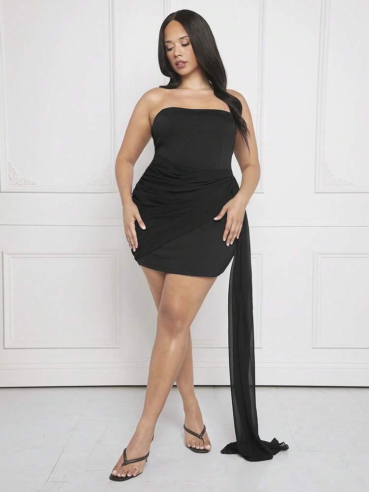 Plus Draped Side Tube Bodycon Dress